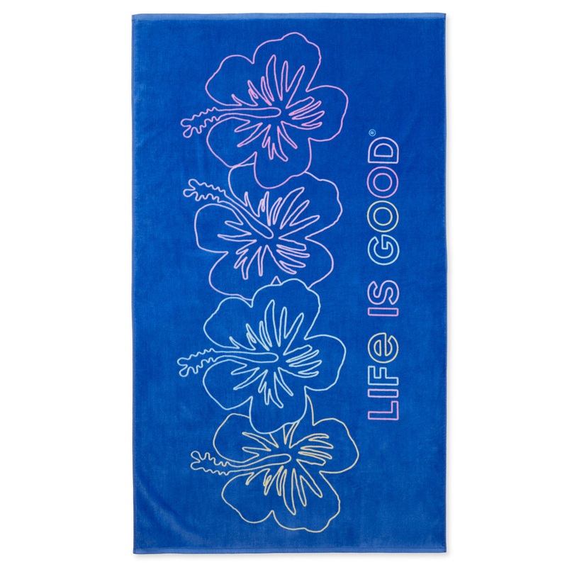 Hibiscus Line Drawing Beach Towel – Cornflower Blue