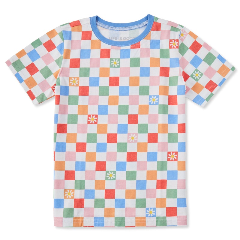 Kids Daisy Checkerboard Pattern Short Sleeve Crusher Tee – Cloud White