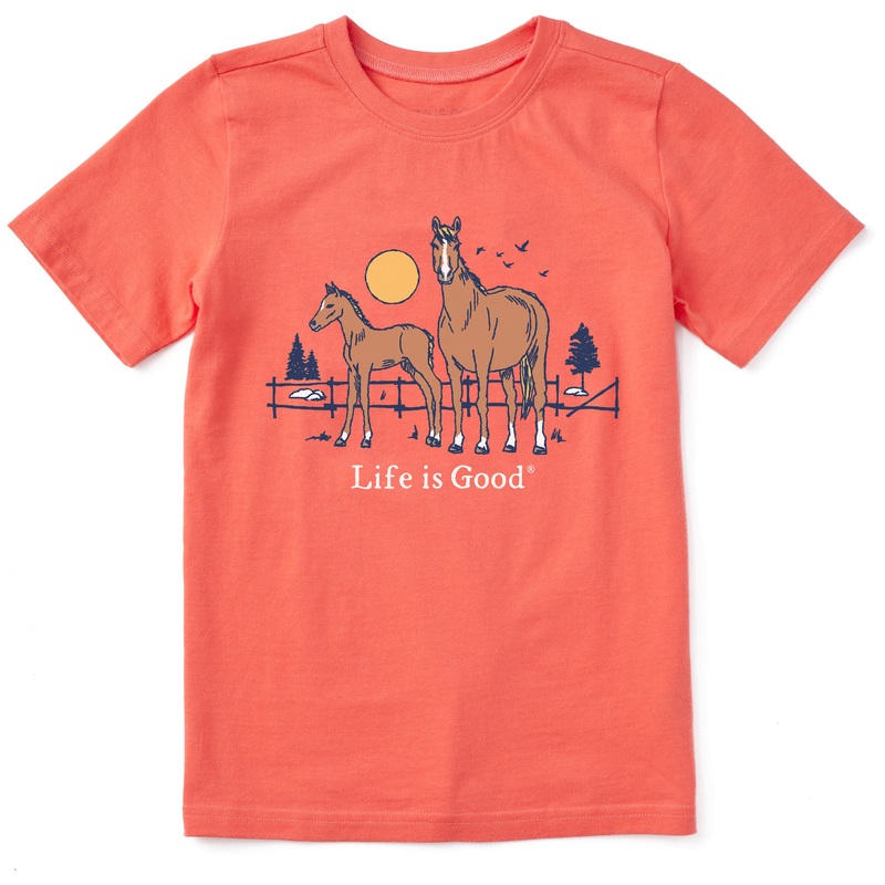 Kids Horse and Foal Short Sleeve Crusher Tee – Mango Orange
