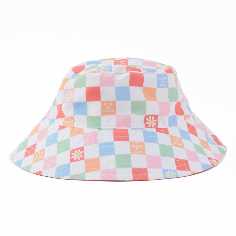 Kids Toddler Daisy Checkerboard Pattern Made in the Shade Bucket Hat – Mango Orange