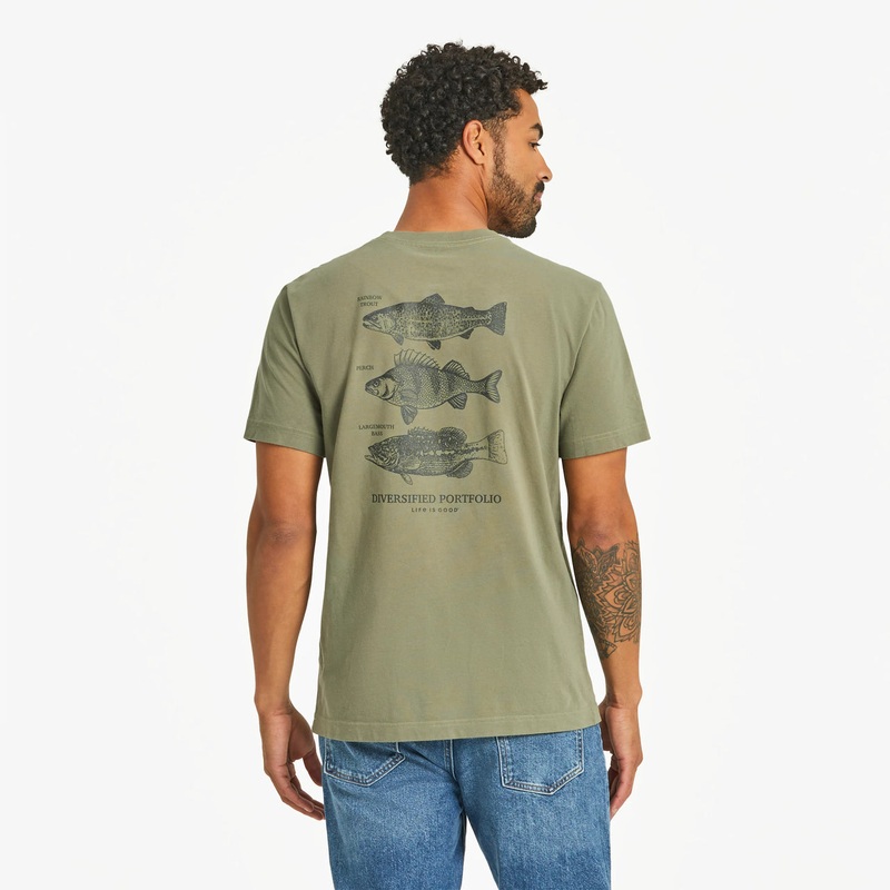 Men’s Diversified Freshwater Catches Short Sleeve Crusher Tee – Moss Green