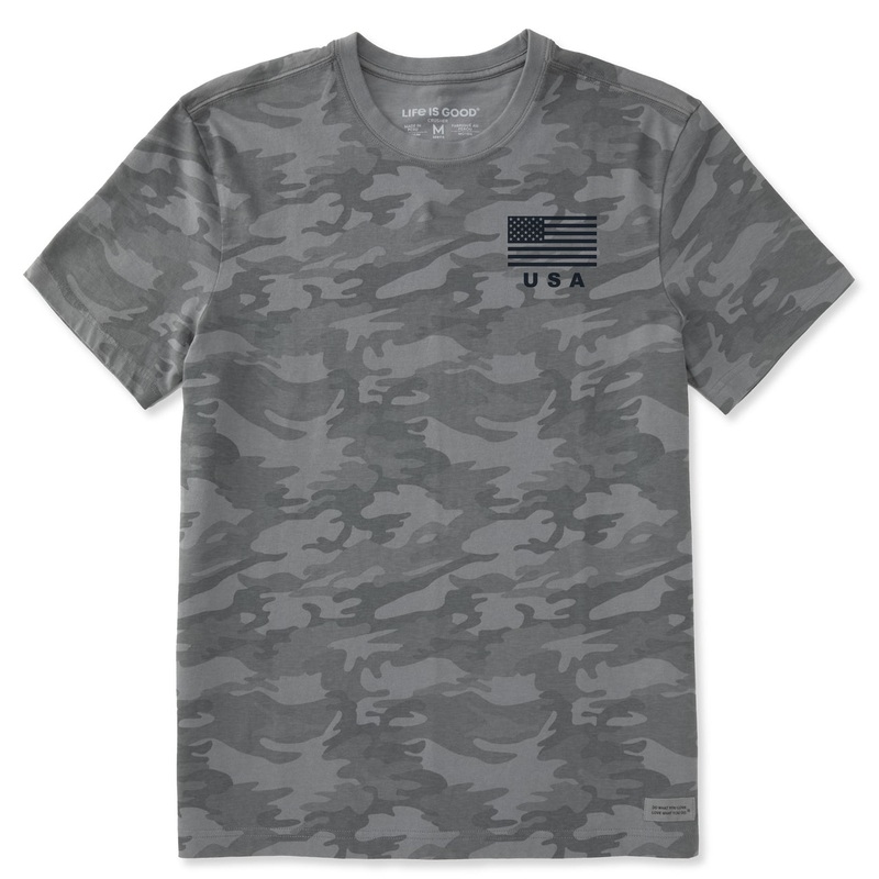 Men’s USA Flag Short Sleeve Allover Printed Short Sleeve Crusher Tee – Gray Camo