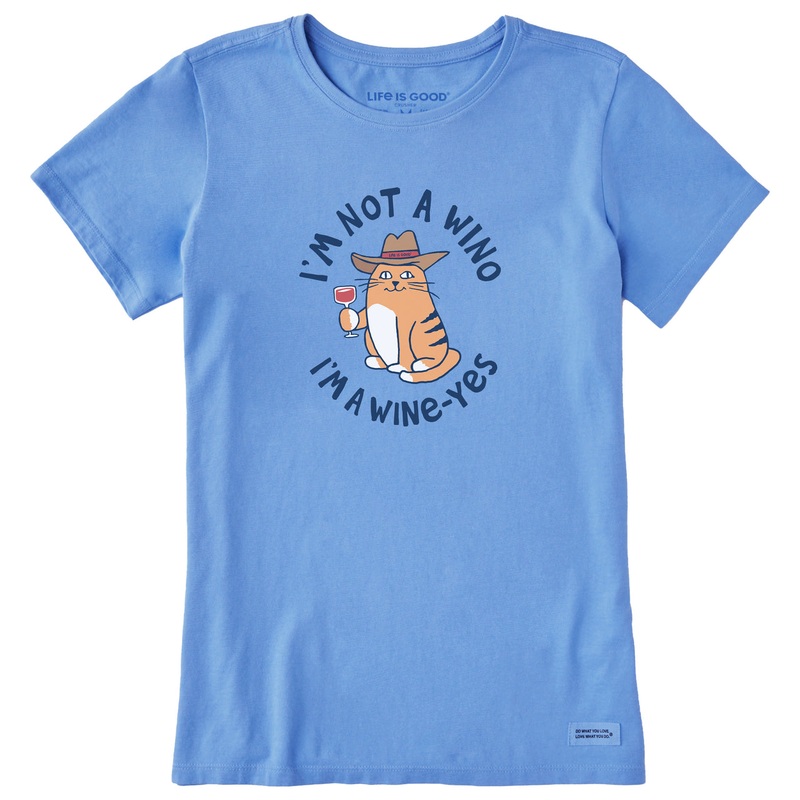 Women’s Cat Wine-Yes Short Sleeve Tee – Cornflower Blue