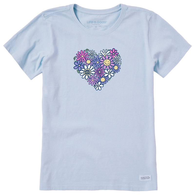Women’s Flower Heart Short Sleeve Crusher Tee – Glacier Blue