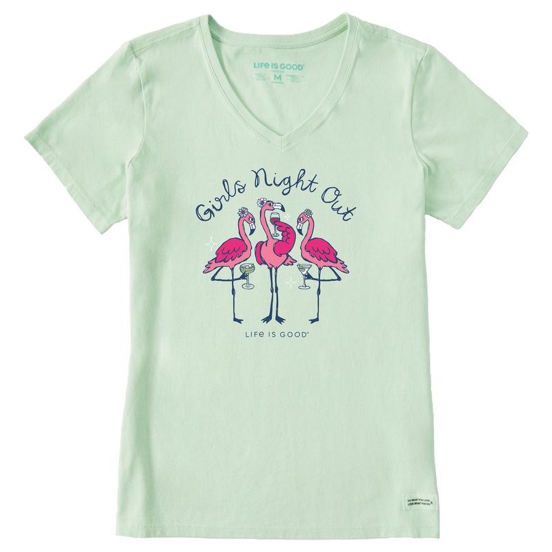 Women’s Girls Night Out Flamingo Short Sleeve Crusher Vee – Sage Green