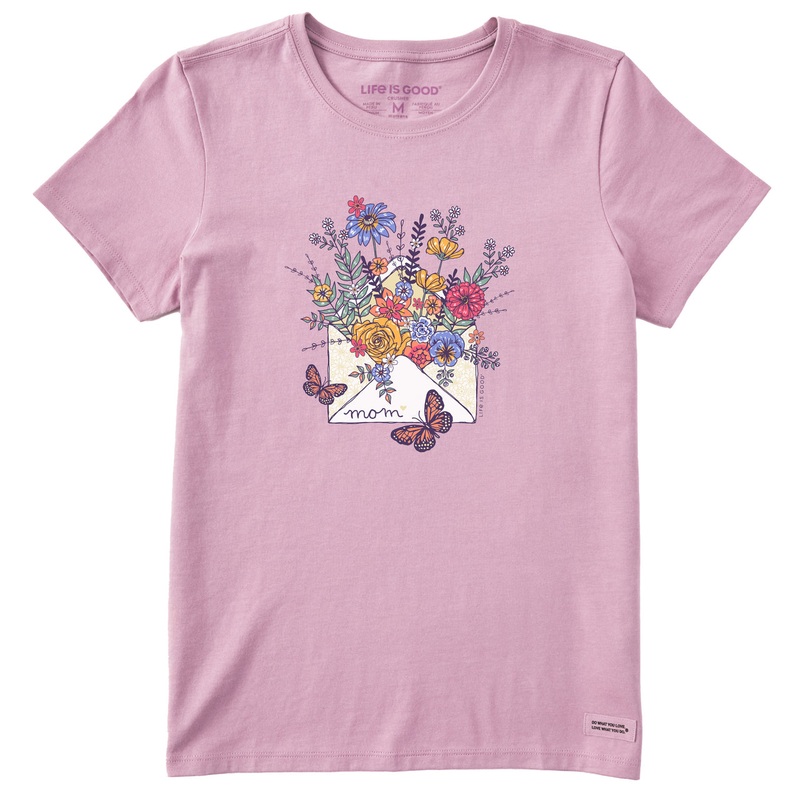 Women’s Mom Floral Envelope Short Sleeve Crusher Tee – Violet Purple
