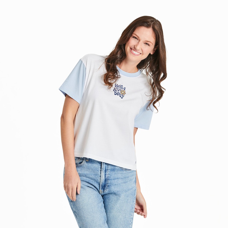 Women’s Nice Daisy Short Sleeve Boxy Short Sleeve Crusher Tee – Cloud White