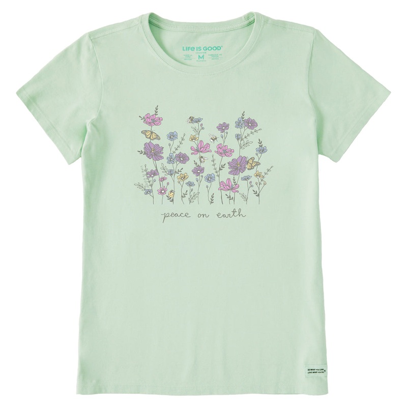 Women’s Peaceful Wildflowers & Insects Short Sleeve Crusher Tee – Sage Green