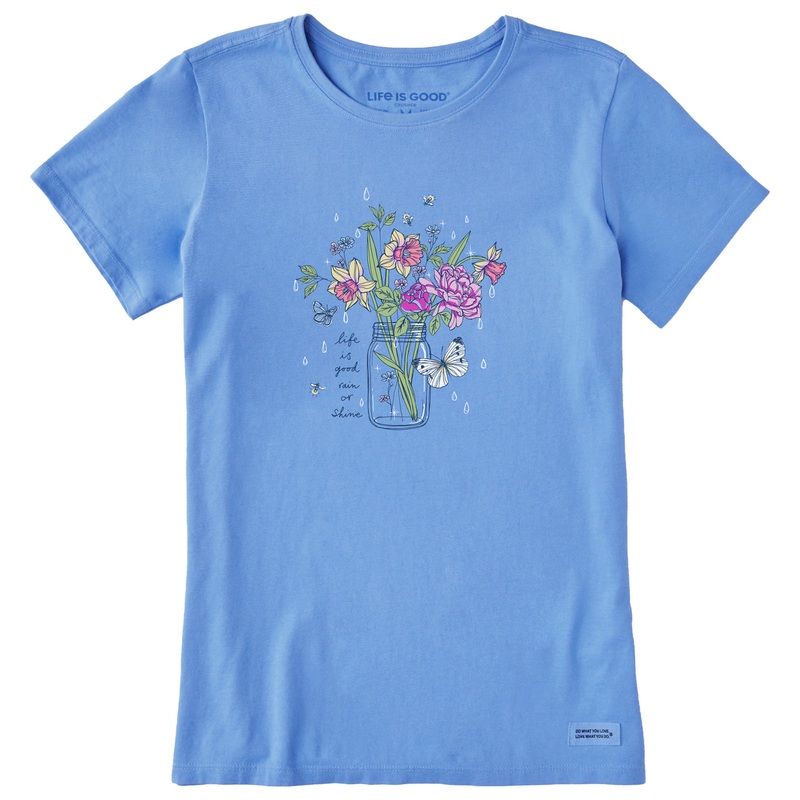 Women’s Rain Or Shine Jar Flowers Short Sleeve Crusher-LITE Tee – Cornflower Blue
