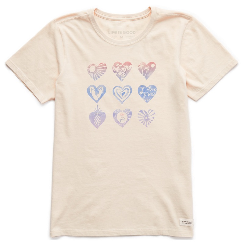 Women’s Watercolor Heart Grid Short Sleeve Crusher-LITE Tee – Putty White