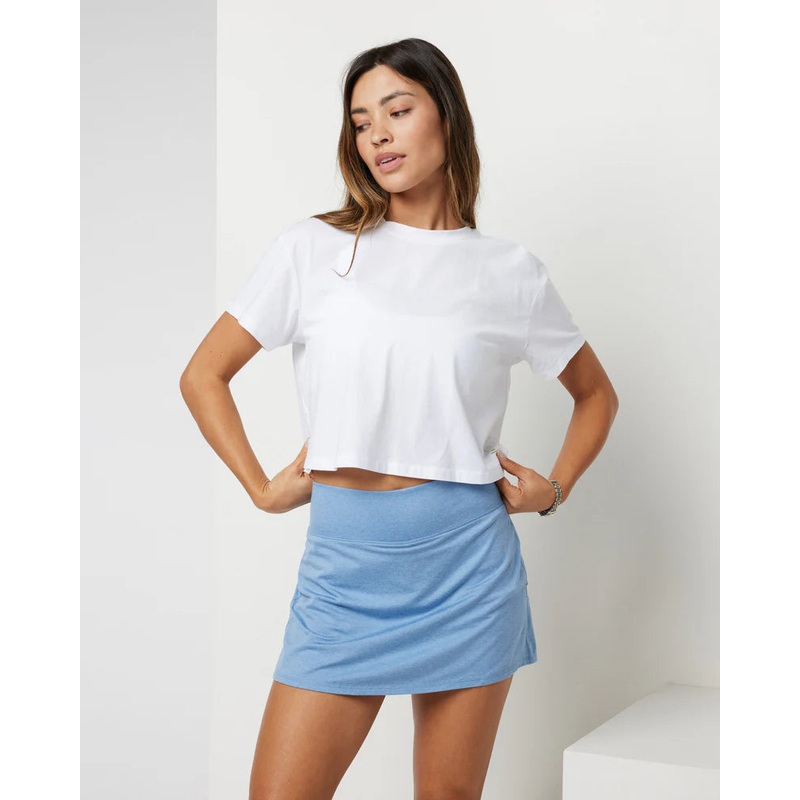 Women’s Short-Sleeve Feather Cross Back – White