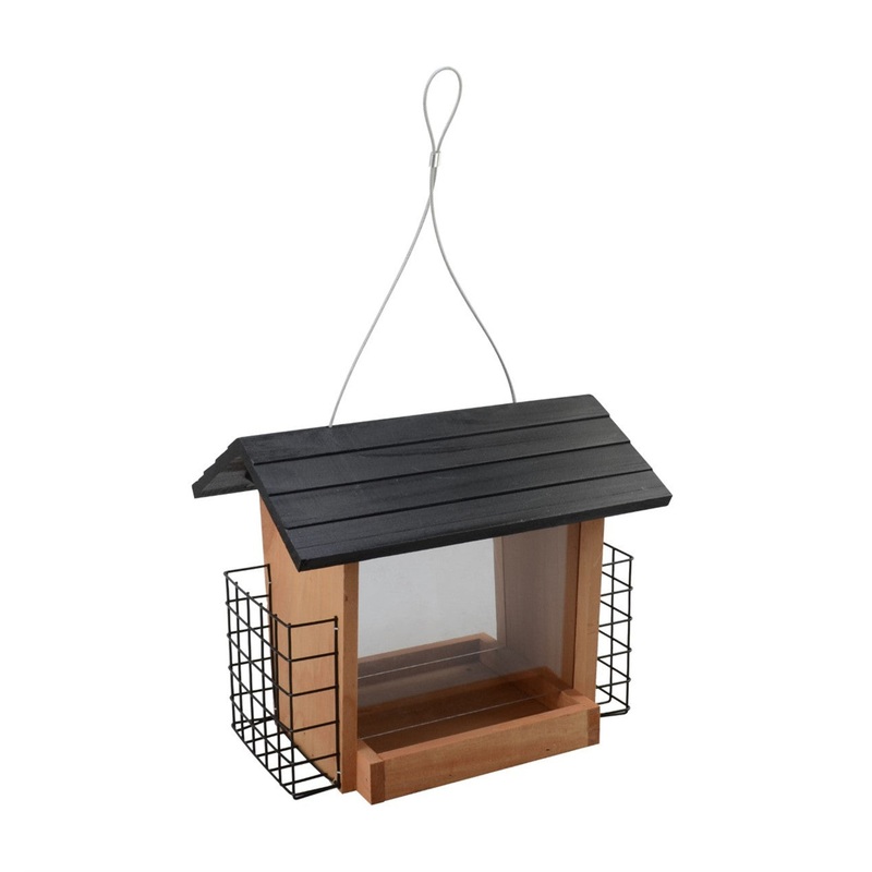 Wooden Hooper Bird Feeder With 2 Suet Cages