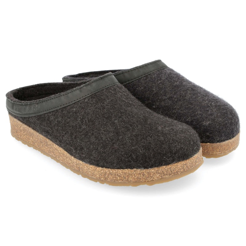 Grizzly Leather Trim Wool Felt Clog Slipper – Charcoal