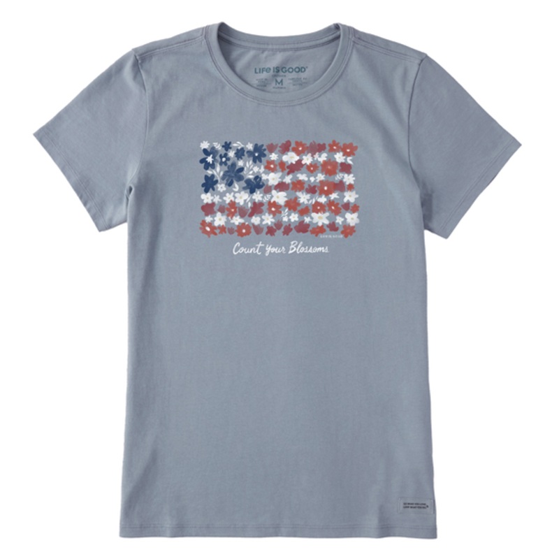 Women’s Count Your Blossoms USA Flag Short-Sleeve Crusher Tee – Stone Blue