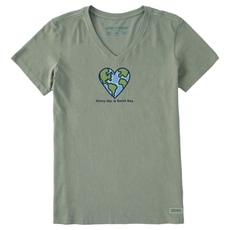 Women’s Every Day is Earth Day Short-Sleeve Crusher Vee – Moss Green