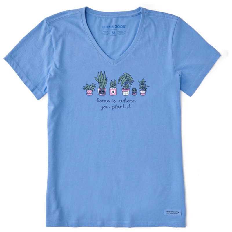 Women’s Home is Where You Plant it Short-Sleeve Crusher-LITE Vee – Cornflower Blue