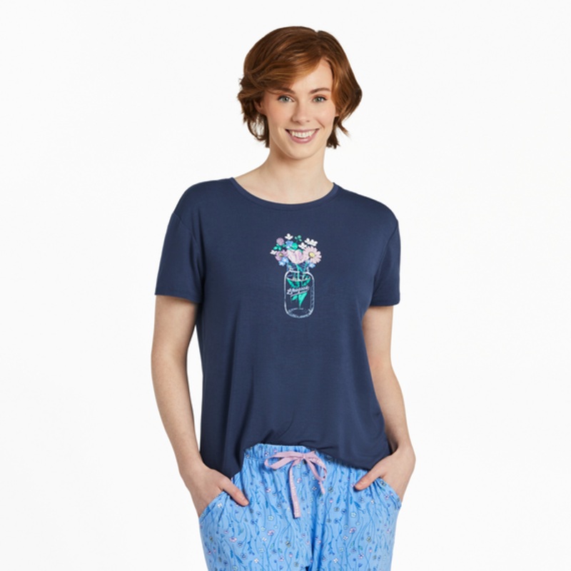 Women’s Jar Bouquet Lightweight Sleep Tee – Darkest Blue