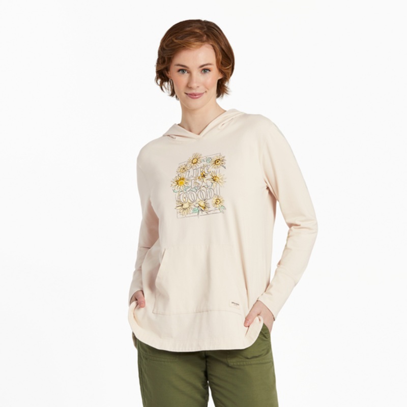 Women’s Sunflower Sketch Crusher-FLEX Hoodie Tunic – Putty White