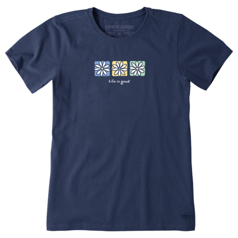 Women’s Three Boxed Daisies Short-Sleeve Crusher Tee – Darkest Blue