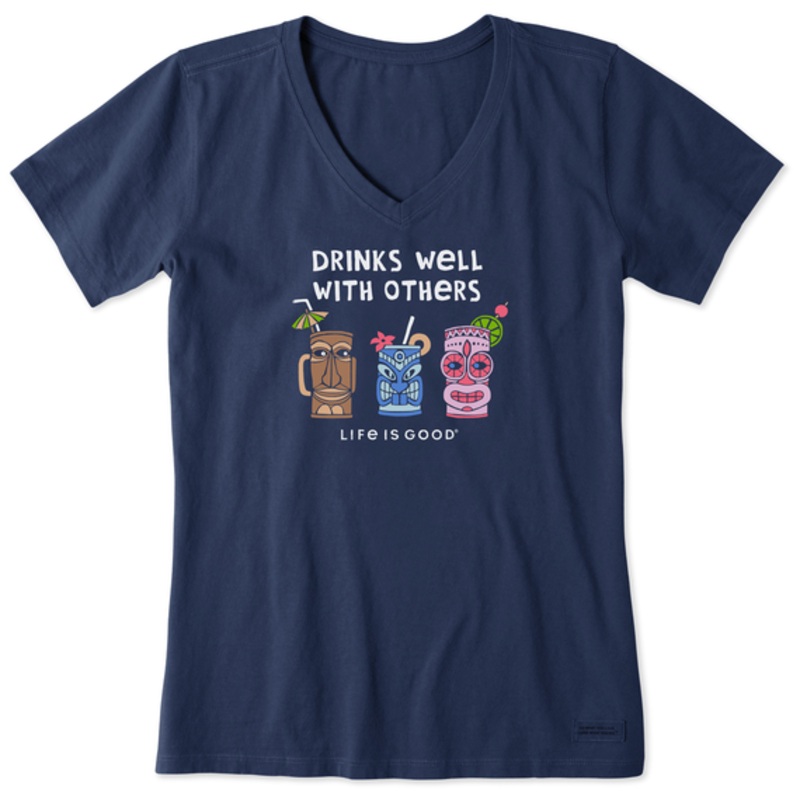 Women’s Tiki Drinks Well Short-Sleeve Crusher-LITE Vee – Darkest Blue