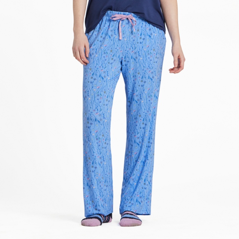 Women’s Wildflower Sketch Pattern Lightweight Sleep Pant – Cornflower Blue