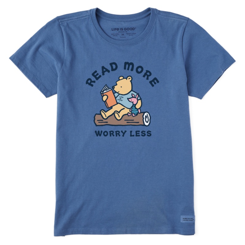 Women’s Winnie Read More Worry Less Short-Sleeve Crusher Tee – Vintage Blue