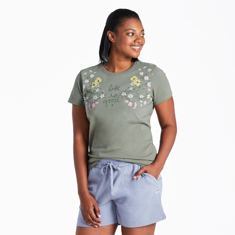 Women’s Woodland Florals Short-Sleeve Crusher Tee – Moss Green