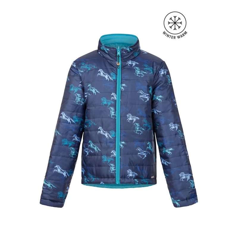 Kids Pony Tracks Reversible Quilted Jacket – Ink Run Free / Peacock