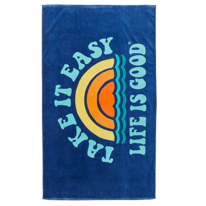 Take It Easy Rainbow Waves Beach Towel – Darkest Blue