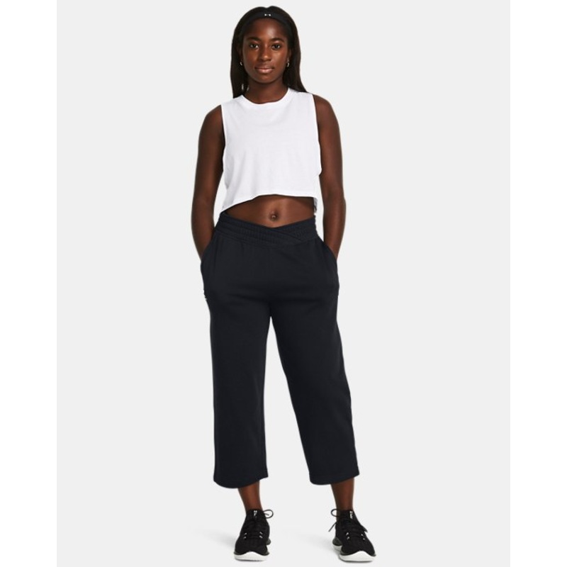 Women’s UA Rival Terry Wide Leg Crop Pant – Black/White
