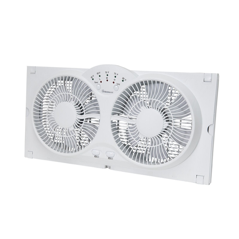 9-inch Reversable Twin Window Fan with Thermostat – White