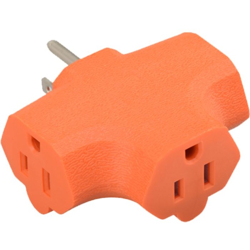 3-Prong Tri Tap Heavy-Duty Ground Adapter Outlet – Orange
