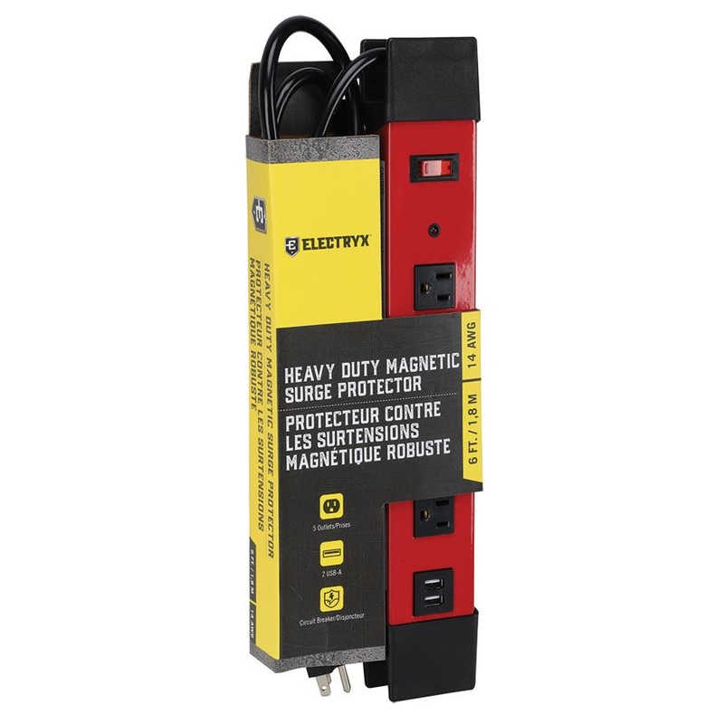 5-Outlet Heavy Duty Metal Surge Protector – 15in Cord