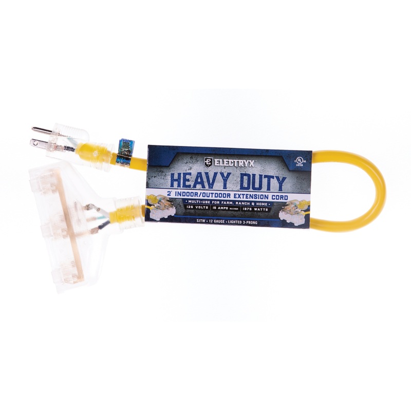 Heavy Duty Indoor/Outdoor 3 Plug Extension Cord – 12 Gauge – Yellow