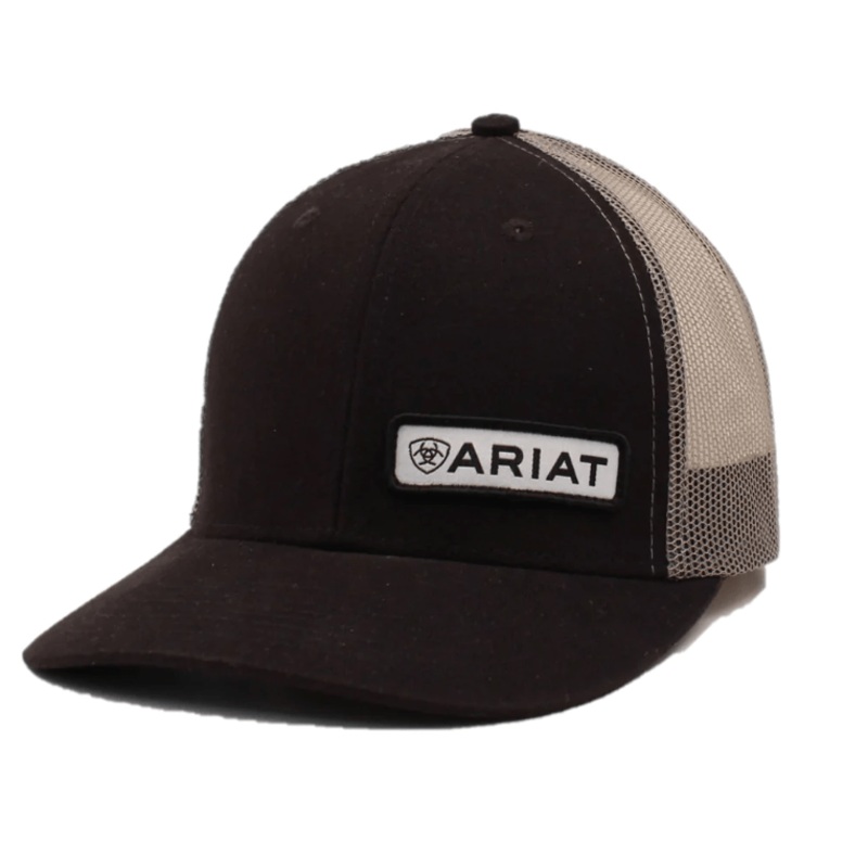 Mens Offset Logo Patch Mesh Snapback Hat – Black