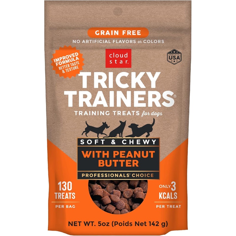 Tricky Trainers Grain Free Soft & Chewy Dog Treats with Peanut Butter – 5oz & 12oz