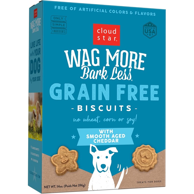Wag More Bark Less Grain Free Oven Baked Dog Biscuits (Smooth Aged Cheddar) – 14oz