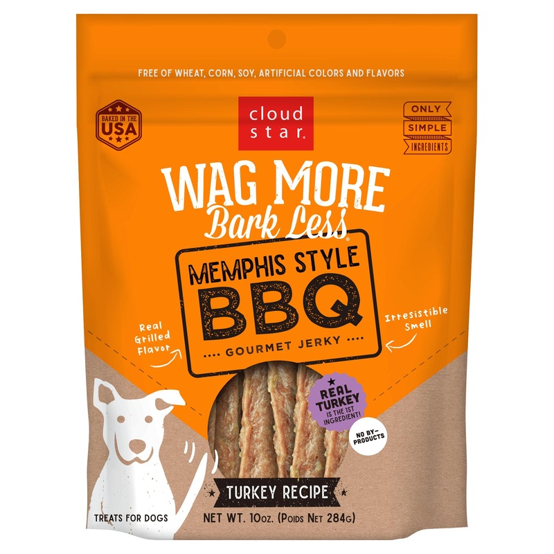 Wag More Bark Less Memphis Style BBQ Grilled Turkey Jerky Dog Treats – 10oz