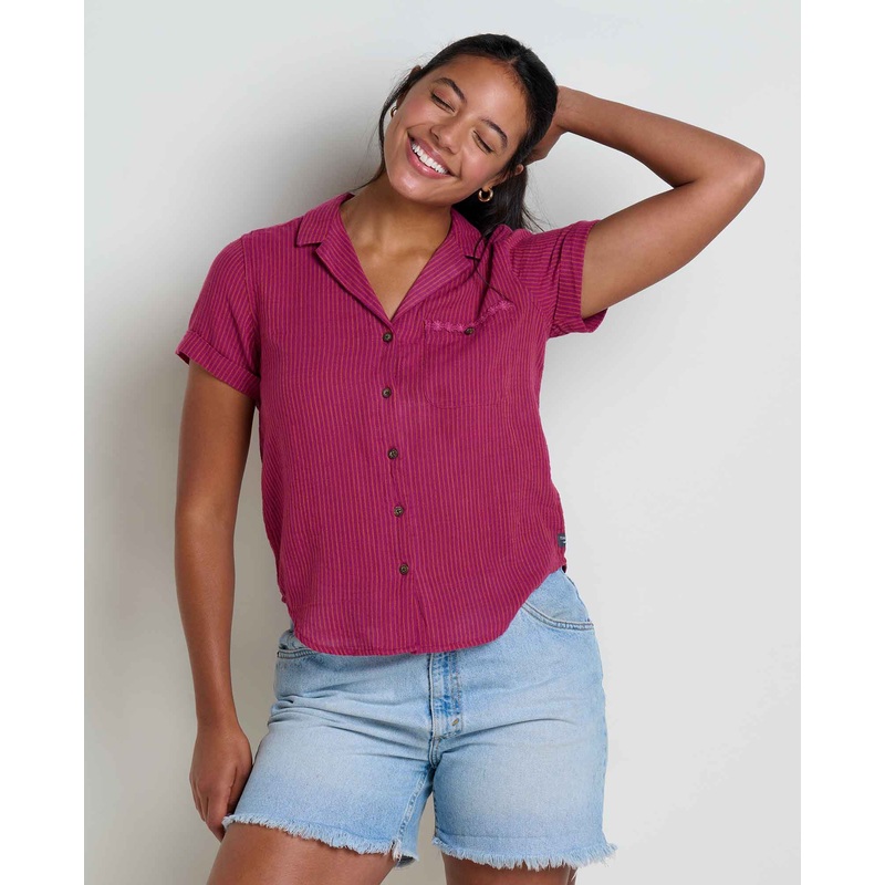 Camp Cove Short Sleeve Shirt – Boysenberry Daisy Stripe