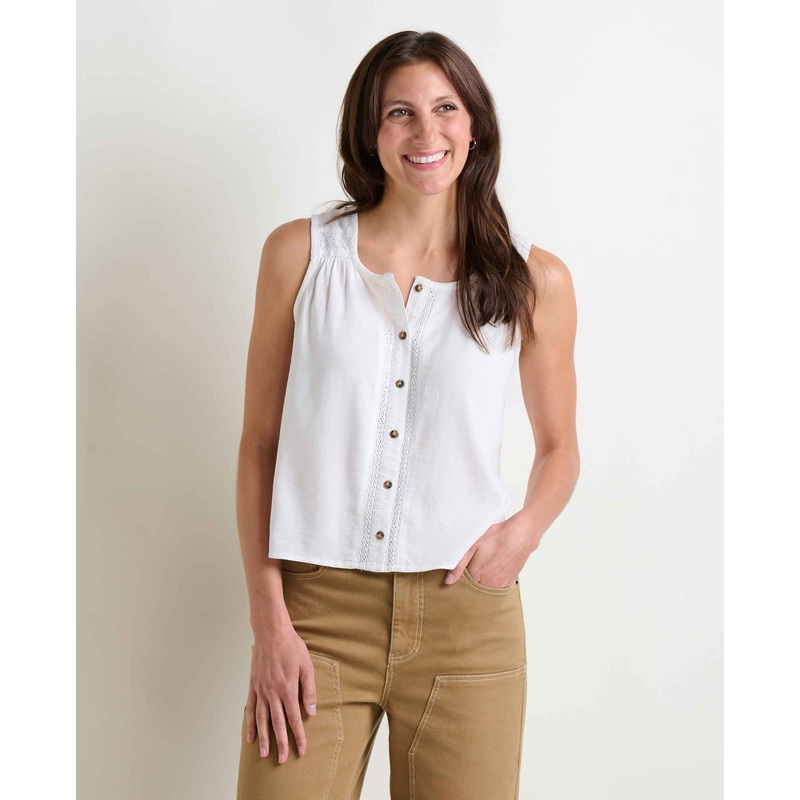 Manzana Button Front Tank – Egret