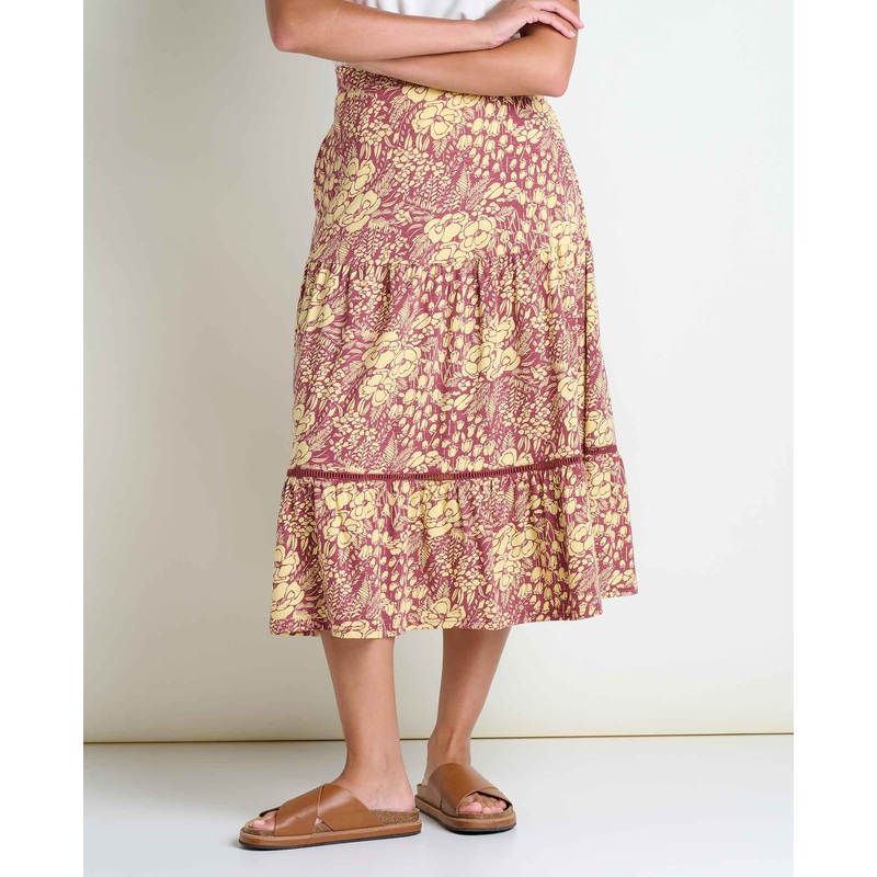 Marigold Tiered Midi Skirt – Purple Agate Garden Print