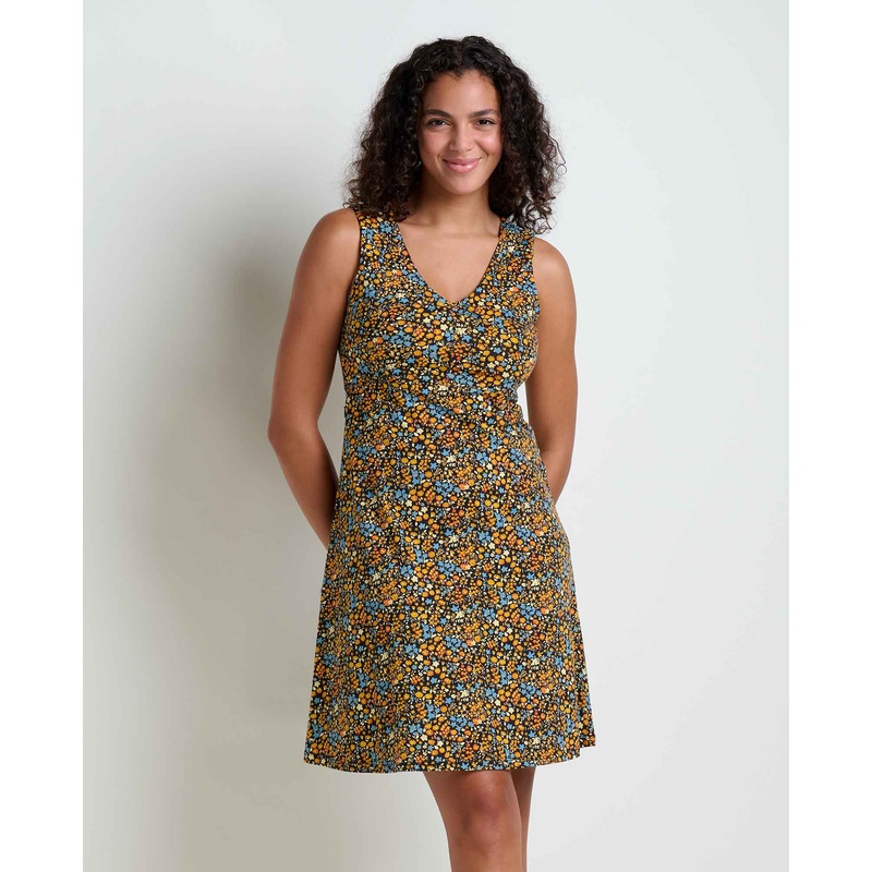 Rosemarie Sleeveless Dress – Black Ditsy Print