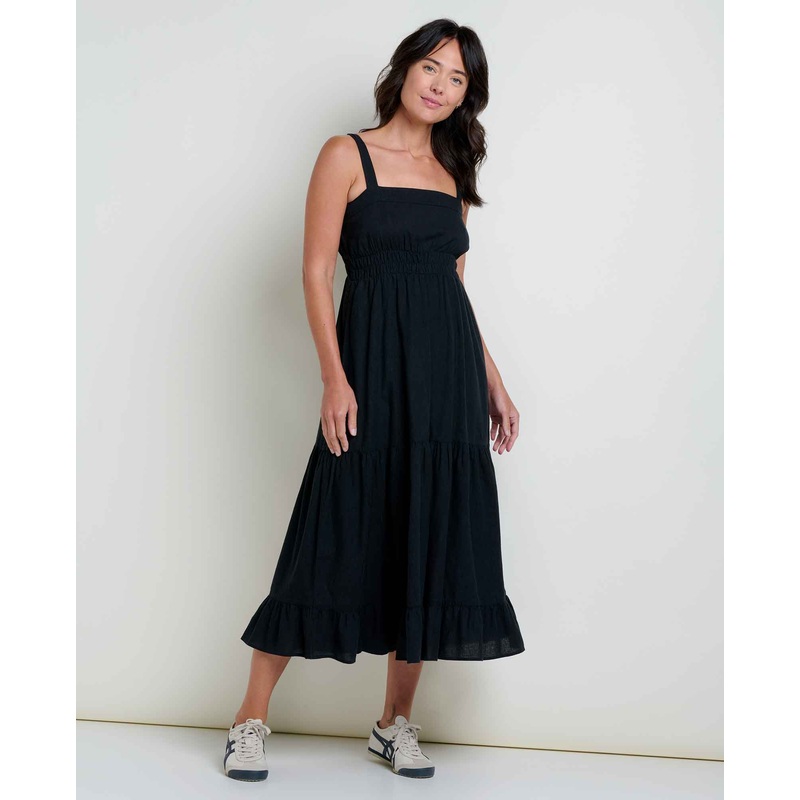 Taj Hemp Tiered Midi Dress – Black