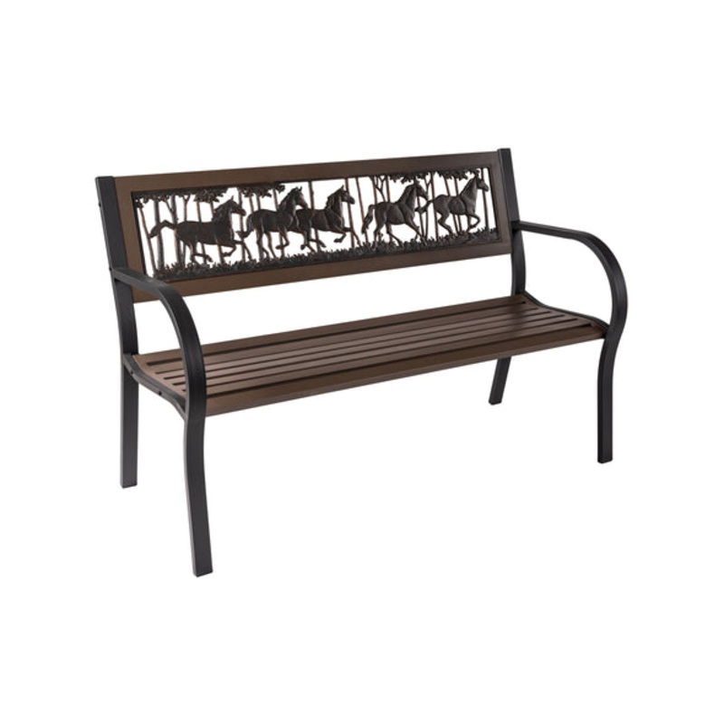 Garden Bench 2-Tone Steel Running Horses