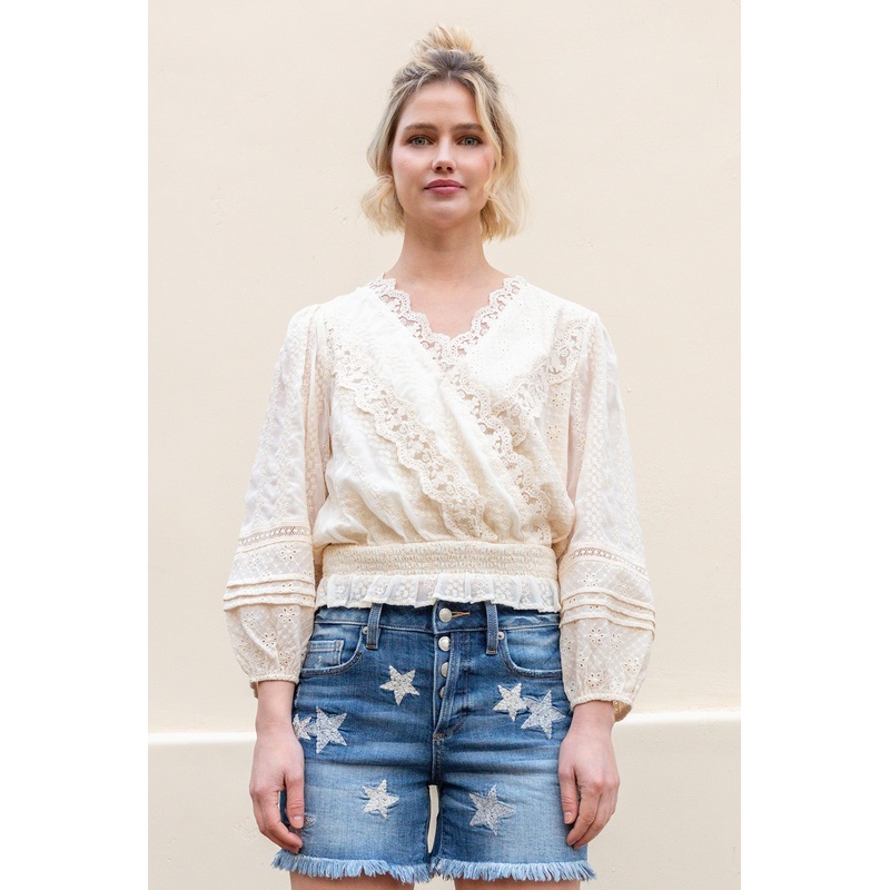 Women’s Surplice Crochet Top|White|SM|MD|LG