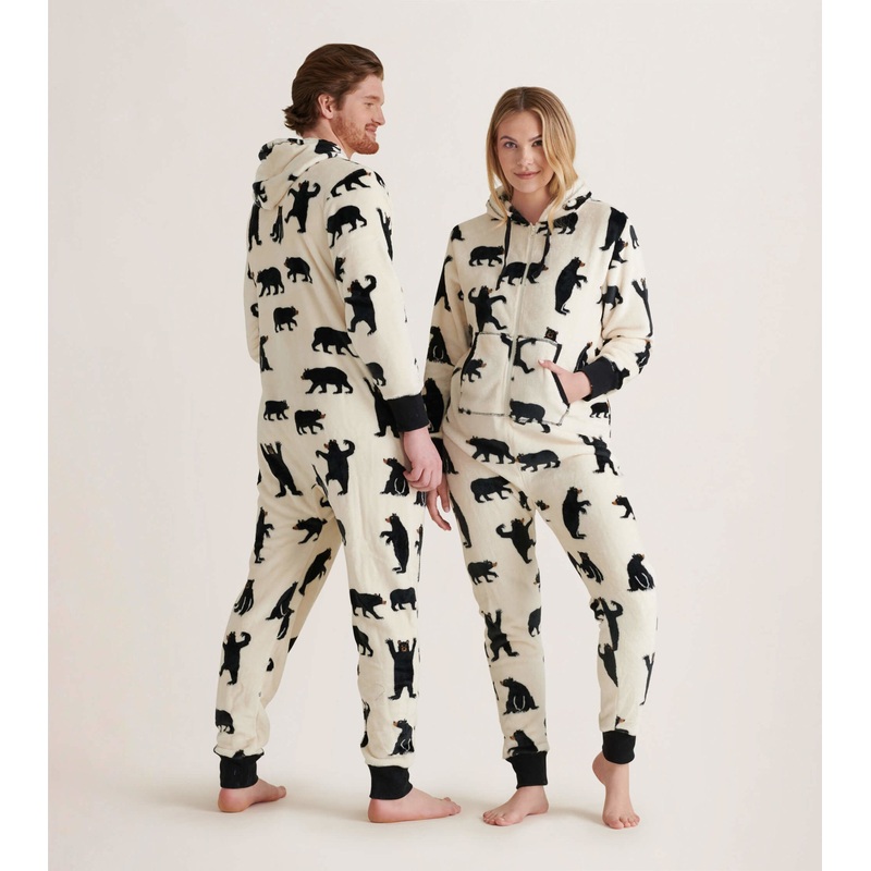 Adult Black Bears Hooded Fleece Jumpsuit