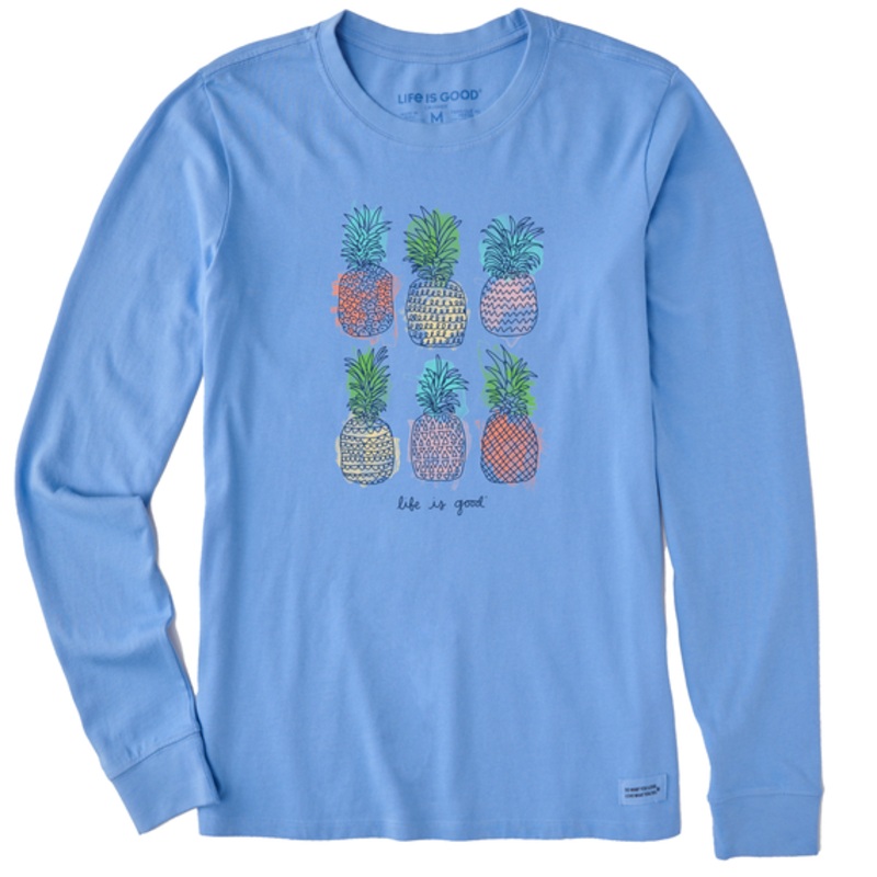 Women’s Watercolor Pineapples Long Sleeve Crusher-lite Tee