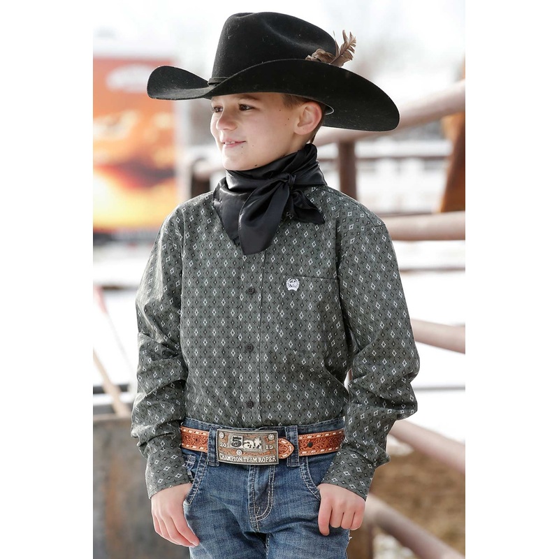 Boy’s Geometric Print Button-Down Long Sleeve Shirt