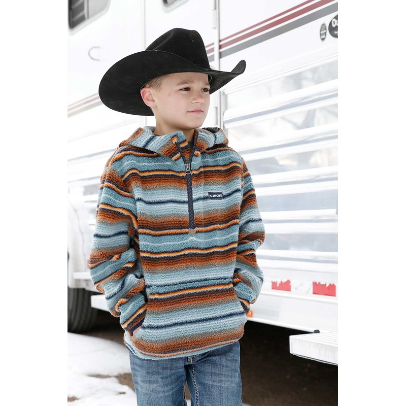 Boy’s Stripe Sherpa Fleece 1/2 Zip Hoodie