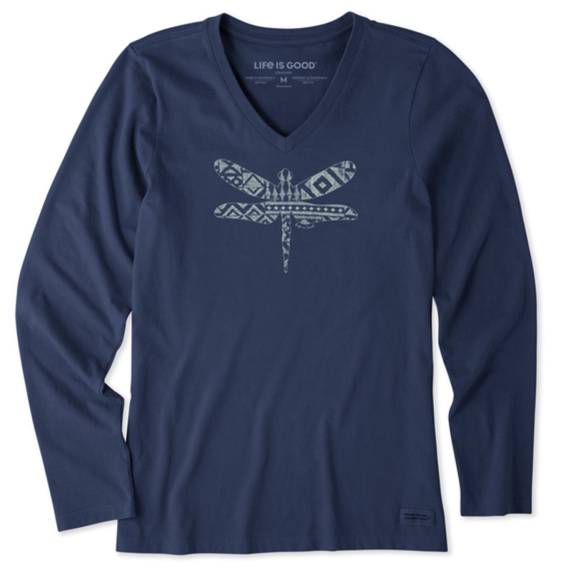 Women’s Patterned Dragonfly Long Sleeve Crusher Vee